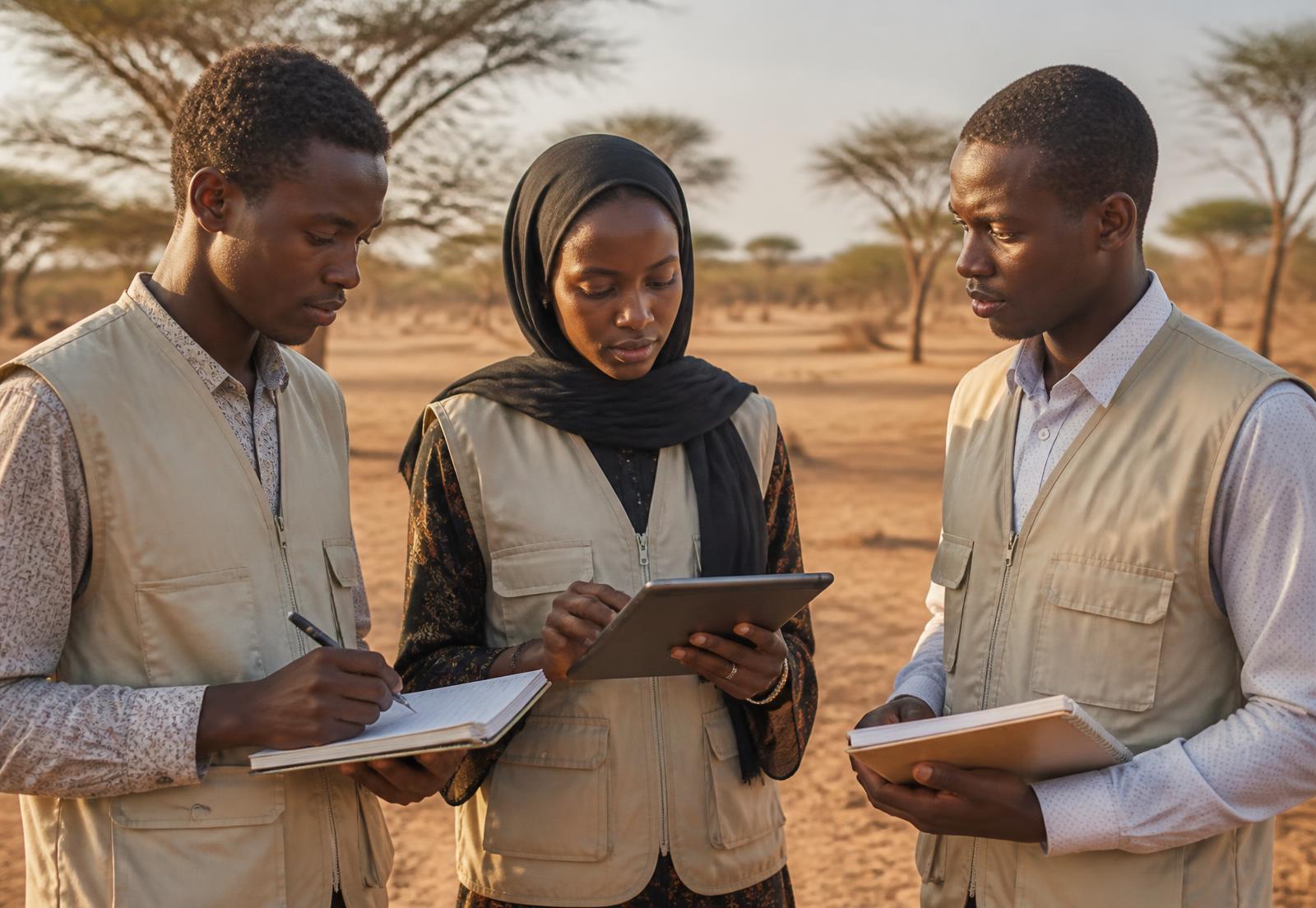 Trois jeunes professionnels humanitaires en échange sur le terrain au Sahel