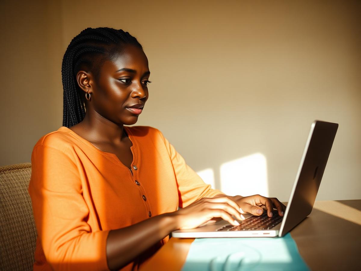 Apprenante suivant une formation humanitaire en ligne sur son ordinateur